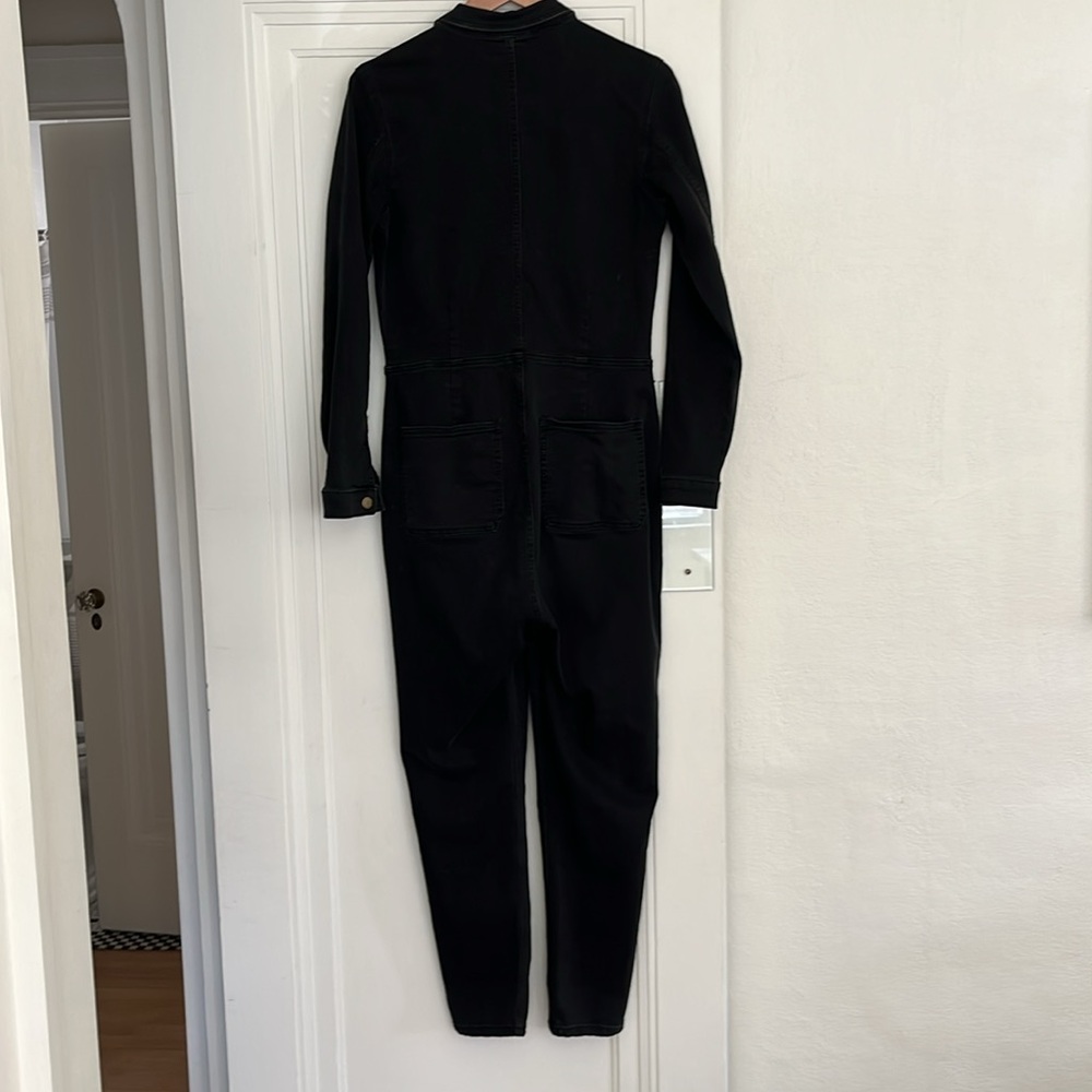 Free People Lennox Black Denim Utility Zip-Up Workwear Jumpsuit Women’s Large - Picture 9 of 10